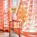 Kotile Orange Lace Curtains 45 Inch Length For Kitchen Window, Rustic Vine Floral Rust Fall Sheer Curtains, Rod Pocket Privacy S