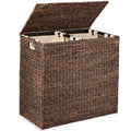 Best Choice Products Large Double Laundry Hamper with Lid, Natural Handwoven Water Hyacinth, 2 Sections w/ 2 Machine Washable Li