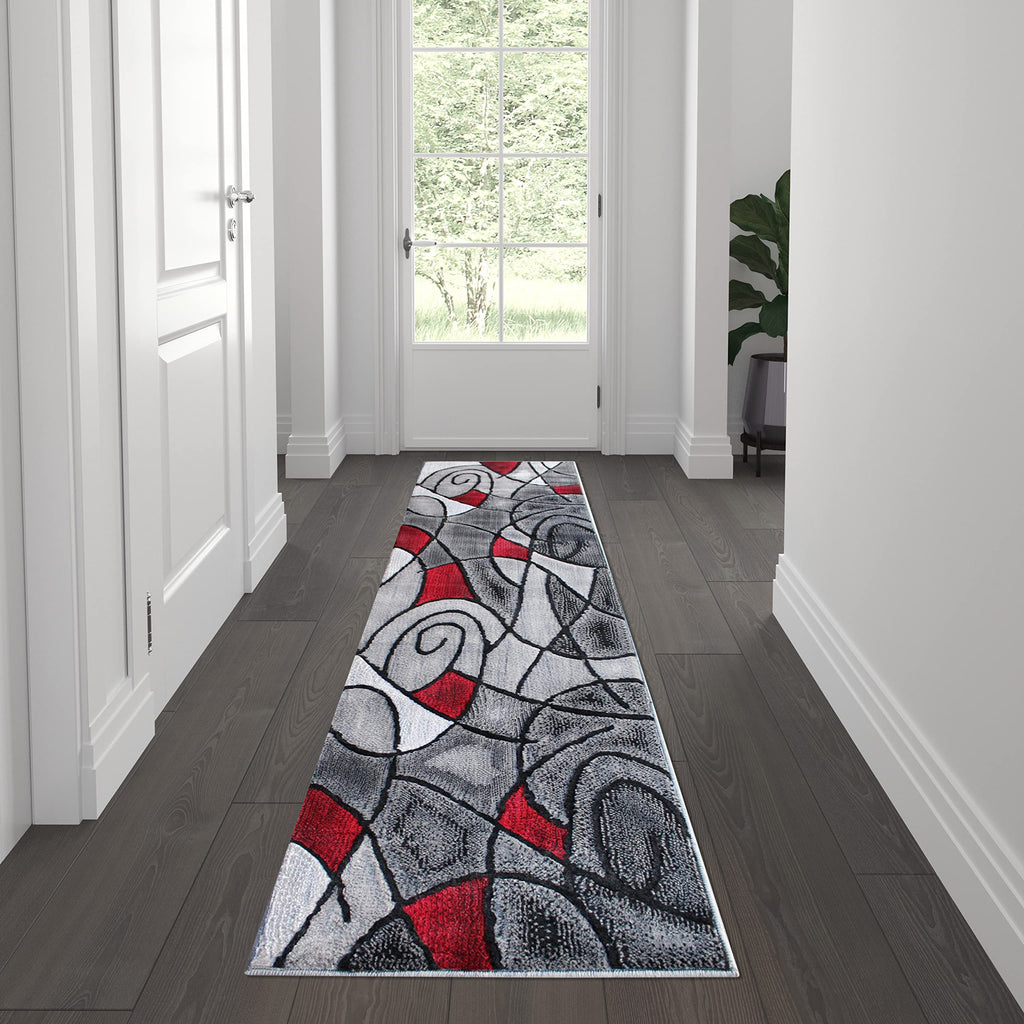 Flash Furniture Jubilee Collection Contemporary Area Rug - High Pile Red Olefin Rug - 2' X 7' Area Rug - Jute Backing - Hallway, Entryway, Bedroom, Living Room