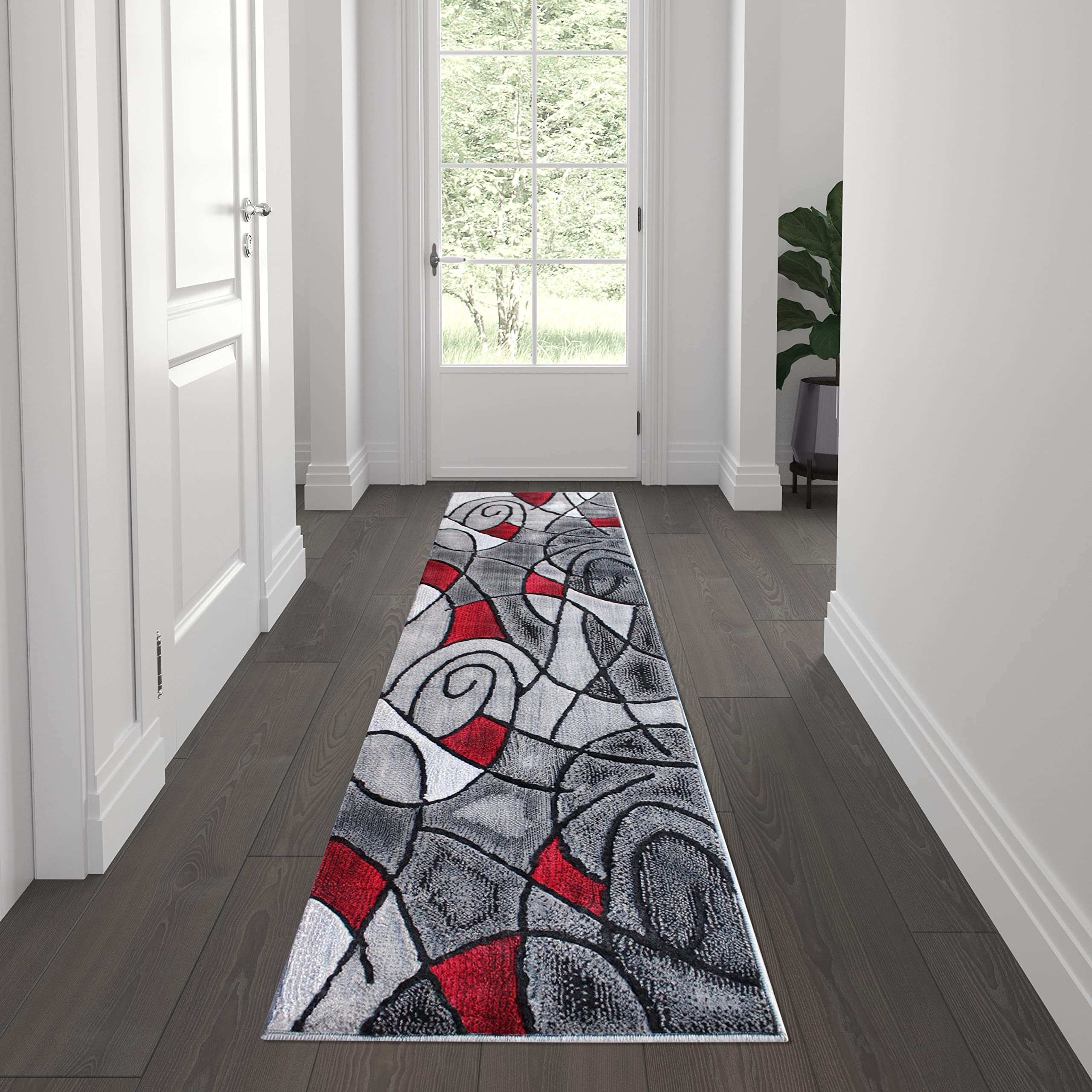 Flash Furniture Jubilee Collection Contemporary Area Rug - High Pile Red Olefin Rug - 2' X 7' Area Rug - Jute Backing - Hallway, Entryway, Bedroom, Living Room