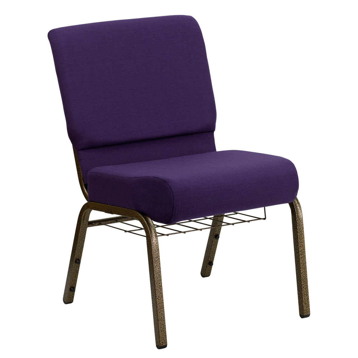 Flash Furniture HERCULES Series 21''W Church Chair in Royal Purple Fabric with Cup Book Rack - Gold Vein Frame