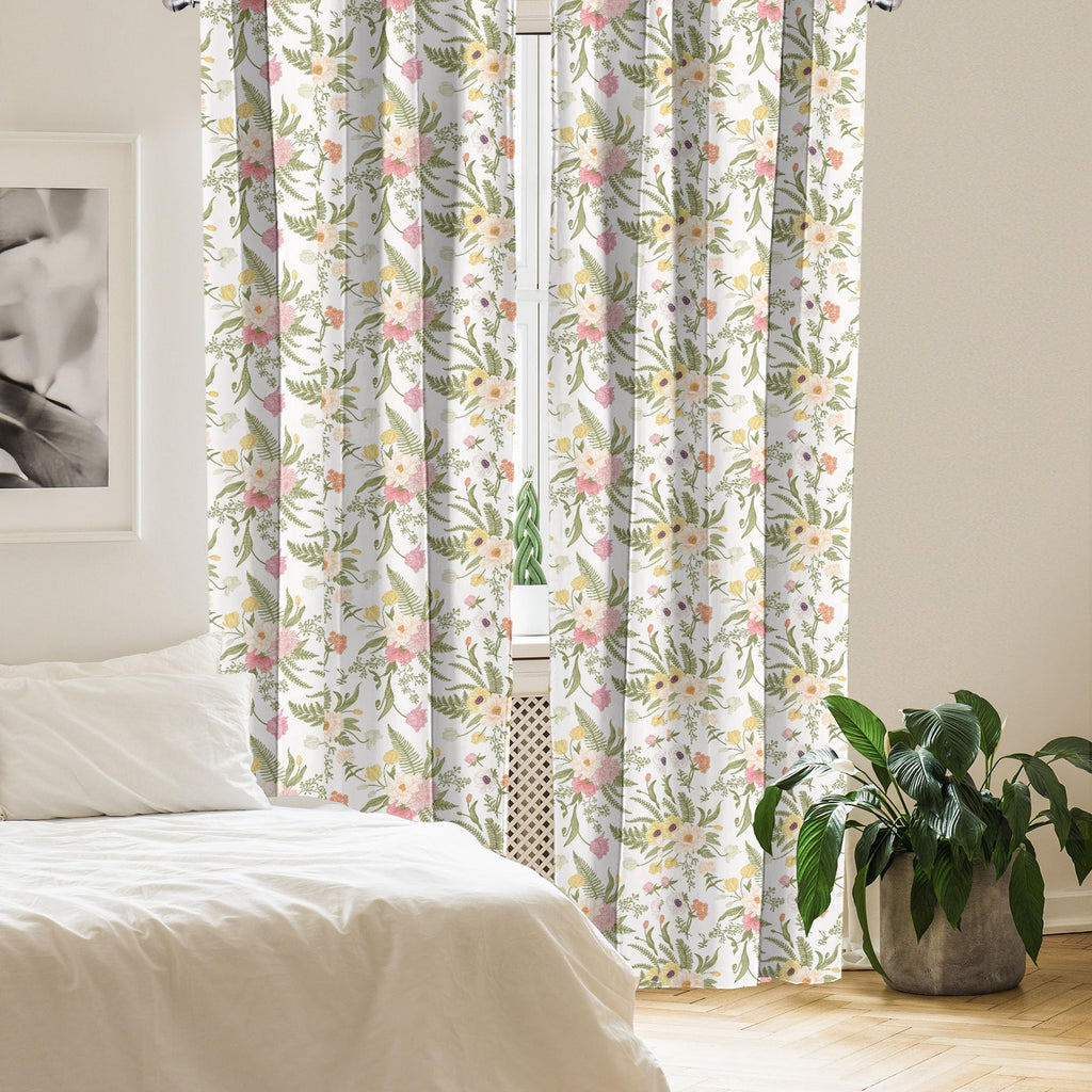 Ambesonne English Garden Curtains, Repetitive Floral Pattern With Vintage Different Flowers Bouquet, Window Treatments 2 Panel S