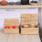 Lusydeco Set Of 2 Rectangular Wicker Storage Bins With Lid, Rattan Basket Decorative Boxes, Multipurpose Organizer Rattan Displa