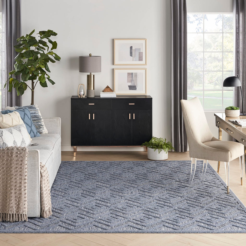 Nourison Versatile Indoor/Outdoor Denim Blue 8' X 10' Area Rug, Easy Cleaning, Non Shedding, Bed Room, Living Room, Dining Room, Deck, Backyard, Patio, High Traffic Area (8X10)