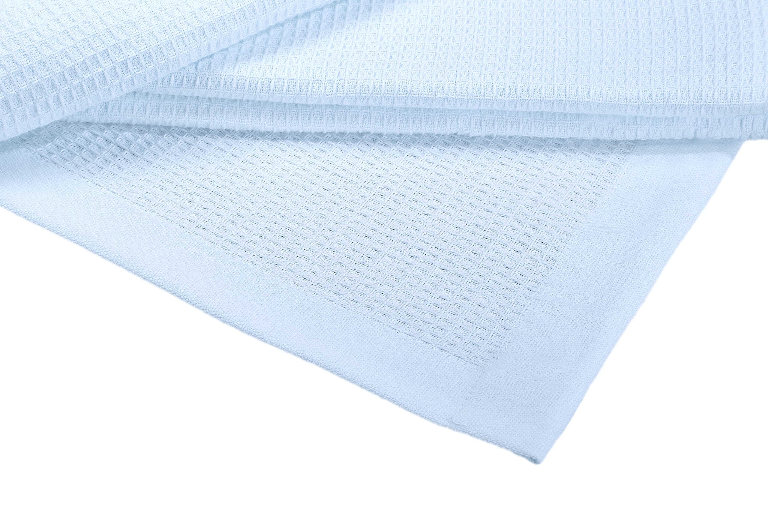 Crover Collection All Season Thermal Waffle Cotton King Blanket 108'X90' Cashmere Blue With Deep Plain Edge Border Durable And