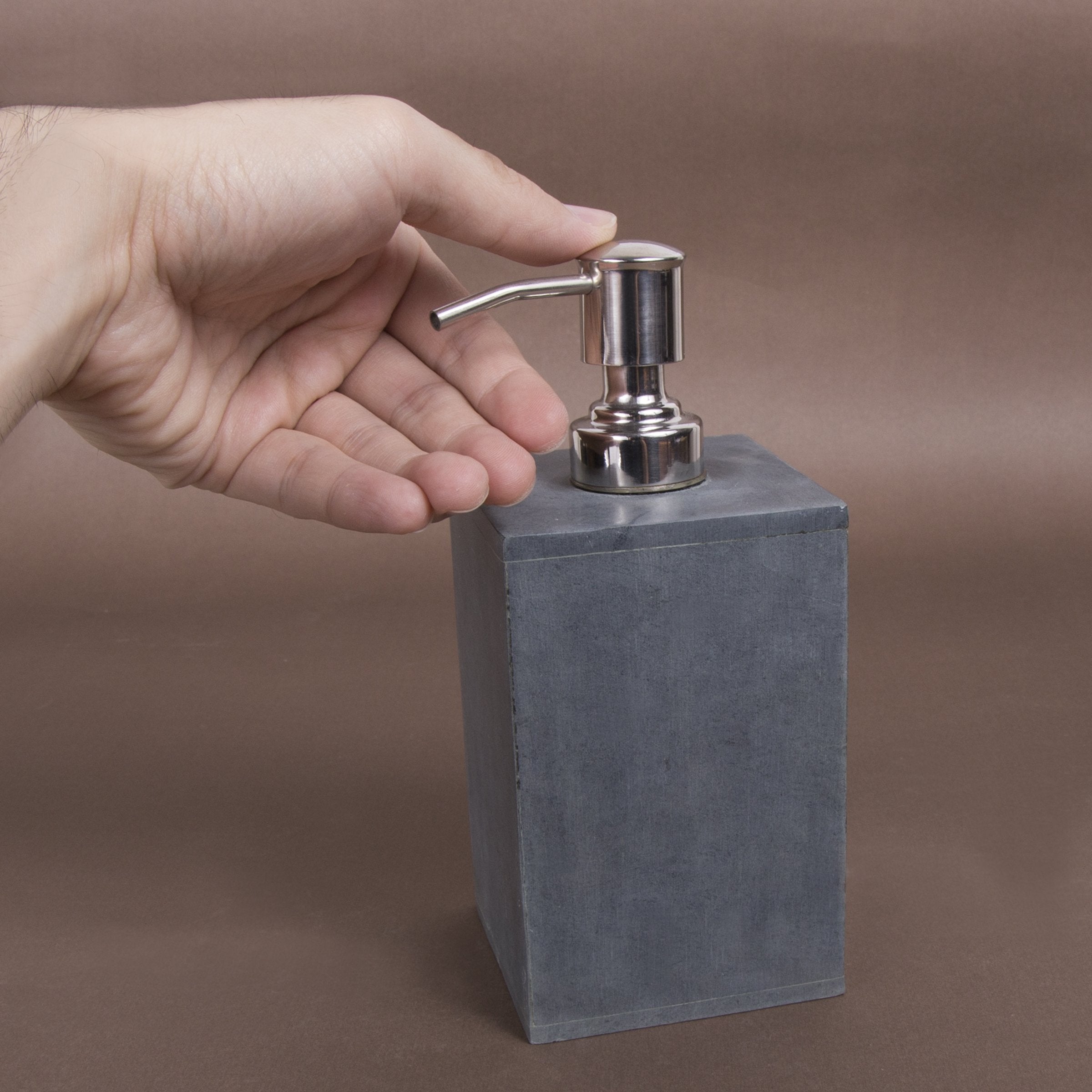 Creative Home Natural Soapstone Square Liquid Soap Dispenser Lotion Dispenser With Stainless Steel Pump, 3' X 3' X 7.3' H, Gr