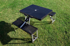 Picnic Time Ncaa Wake Forest Demon Deacons Football Field Folding Picnic Table - Camping Table - Outdoor Table With Umbrella Hole, (Black)