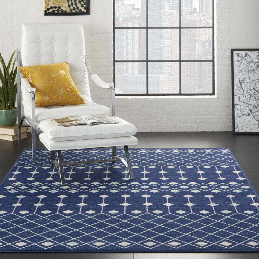 Nourison Grafix Moroccan Navy 6' X 9' Area Rug, Easy Cleaning, Non Shedding, Bed Room, Living Room, Dining Room, Kitchen (6X9)