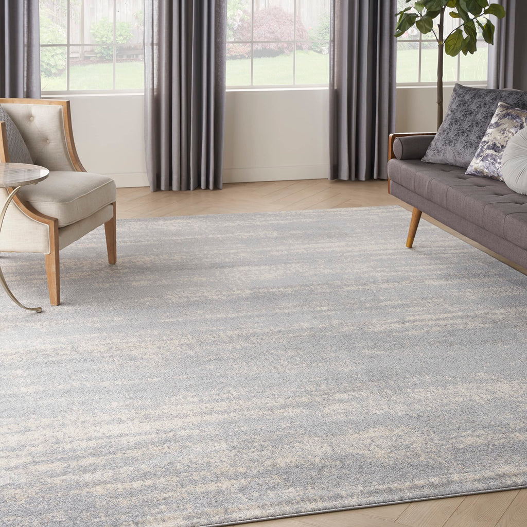 Nourison Essentials Indoor/Outdoor Solid Abstract Grey/Beige 10' X 14' Area Rug, Easy Cleaning, Non Shedding, Bed Room, Living Room, Dining Room, Backyard, Deck, Patio (10X14)