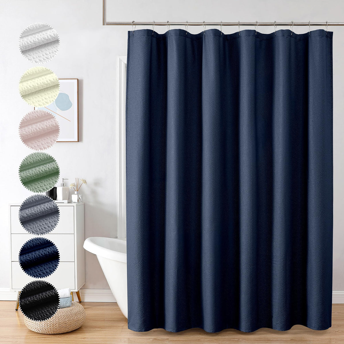 Ovzme Berry Navy Blue Fabric Shower Curtain For Bathroom - 72X72, Blue Hotel Spa Polyester Cloth Bath Curtain With 12 Holes, Lux