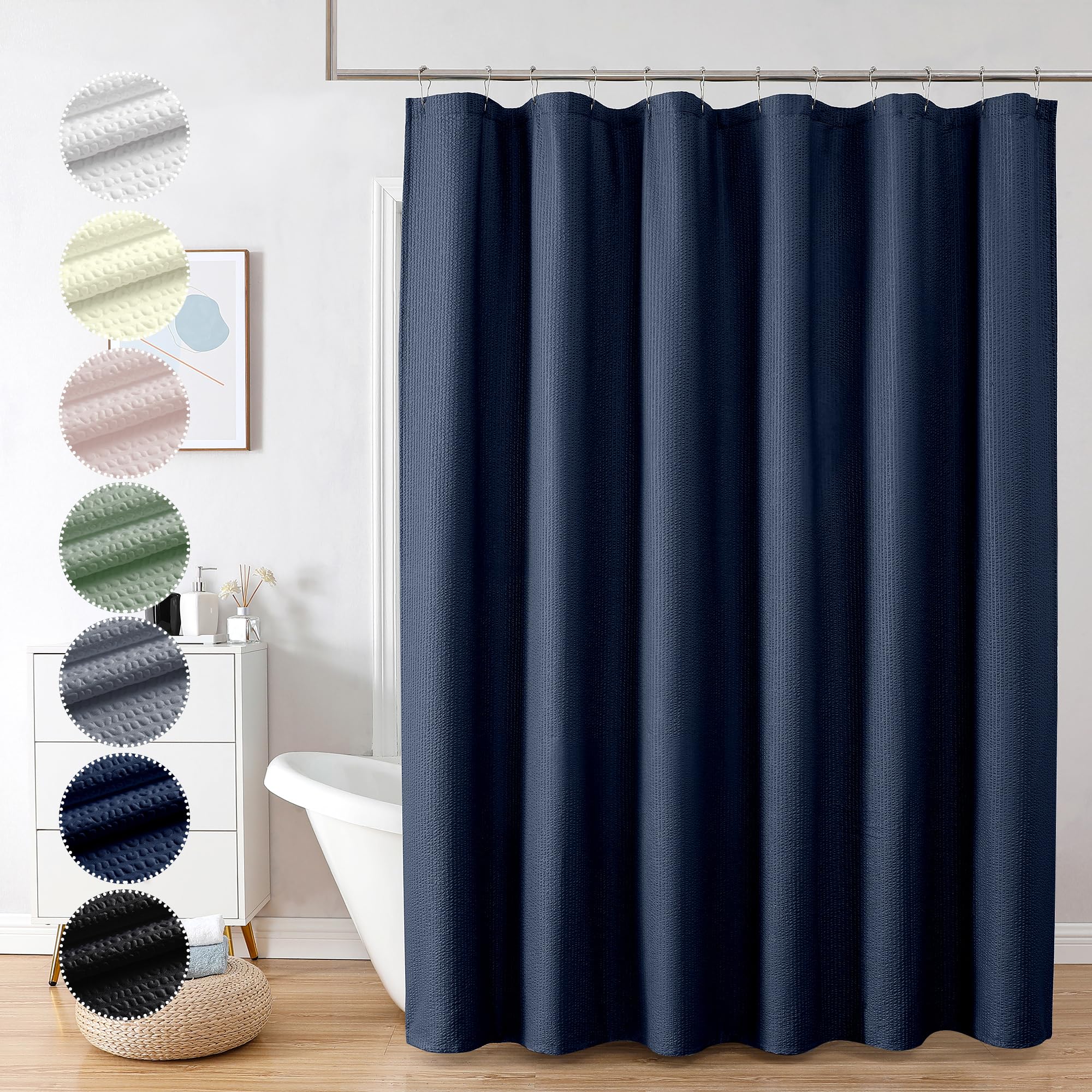 Ovzme Berry Navy Blue Fabric Shower Curtain For Bathroom - 72X72, Blue Hotel Spa Polyester Cloth Bath Curtain With 12 Holes, Lux