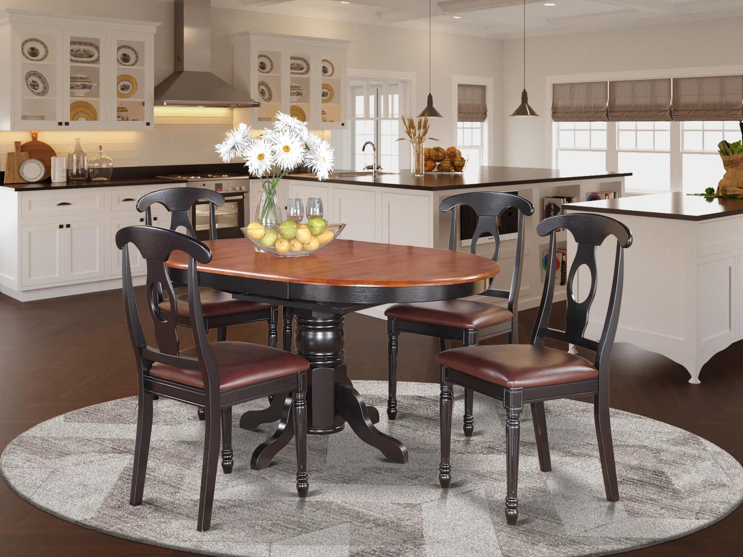 East West Furniture KENL5-BLK-LC 5 Piece Kitchen Table & Chairs Set Includes an Oval Dining Room Table with Butterfly Leaf and 4 Faux Leather Upholstered Chairs, 42x60 Inch, Black & Cherry
