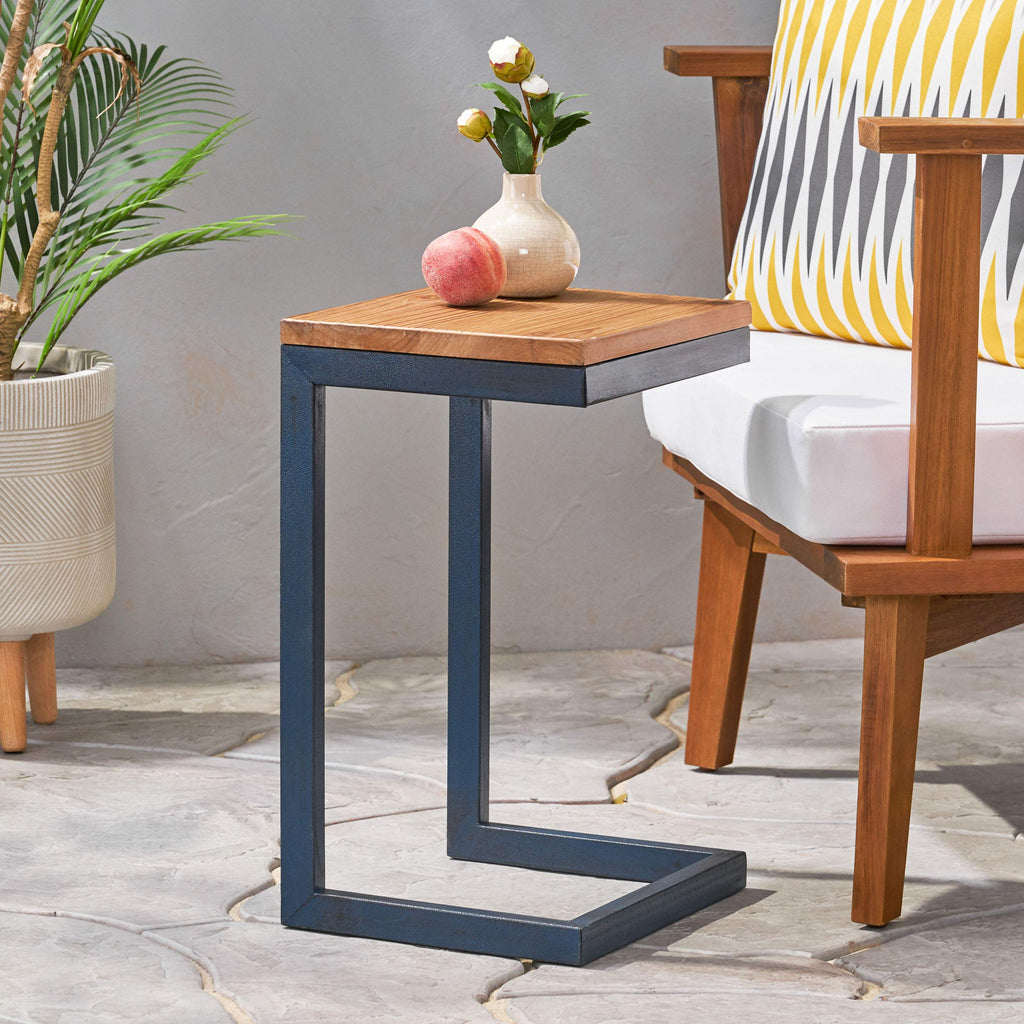 Christopher Knight Home Caspian Outdoor Firwood C Shaped Table, Antique Finish, Small, 10.25 In X 12.75 In X 19.5 In