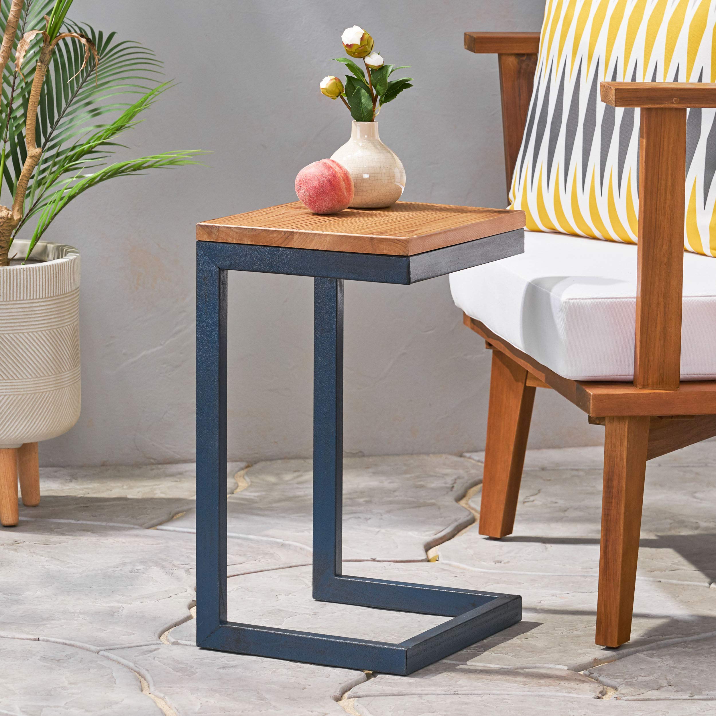 Christopher Knight Home Caspian Outdoor Firwood C Shaped Table, Antique Finish, Small, 10.25 In X 12.75 In X 19.5 In