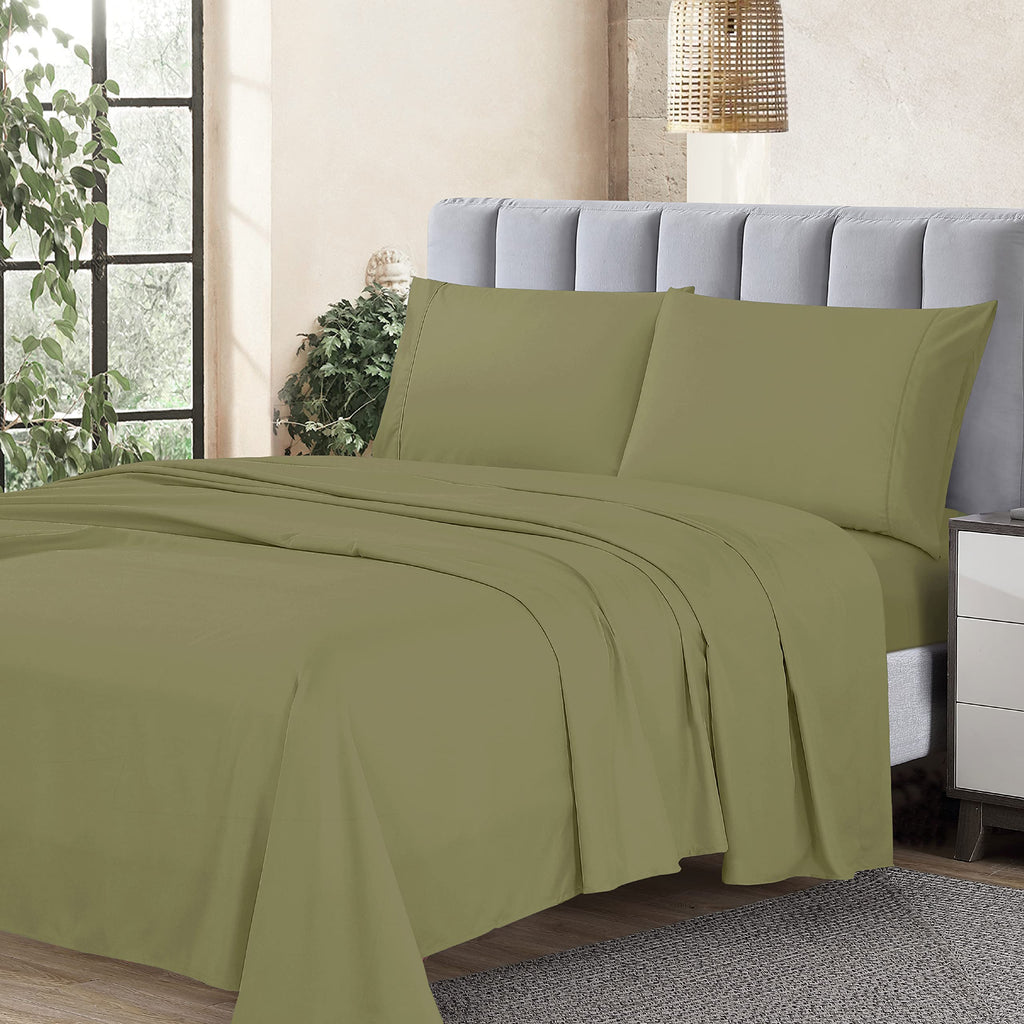 Cathay Home Essentials Ultra Soft Hypoallergenic Wrinkle Resistant Double Brushed Microfiber Bedding Sheet Set, Sage, Queen