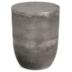 Simplihome Morris Metal Accent Table, 16.5-Inch, Antique Silver, Cast Aluminum, Round Drum Shape, Handcrafted, No Assembly Required, For Living Room