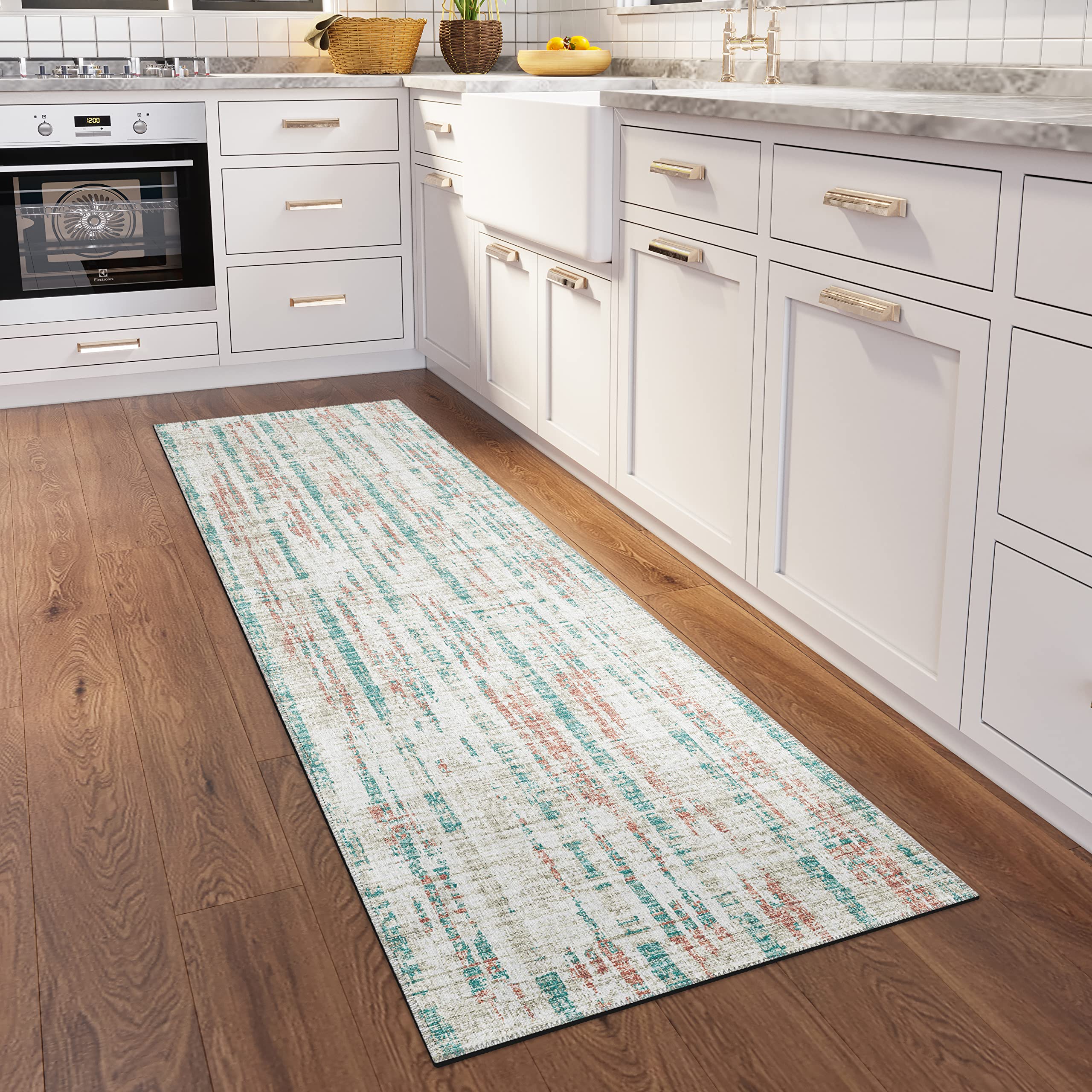 Addison Rugs Rylee Ary36 Ivory Washable 2'3" X 7'6" Indoor Outdoor Runner Rug, Easy Clean, Machine Washable, Non Shedding, Bedroom, Entry, Living Room, Dining Room, Kitchen, Patio Rug