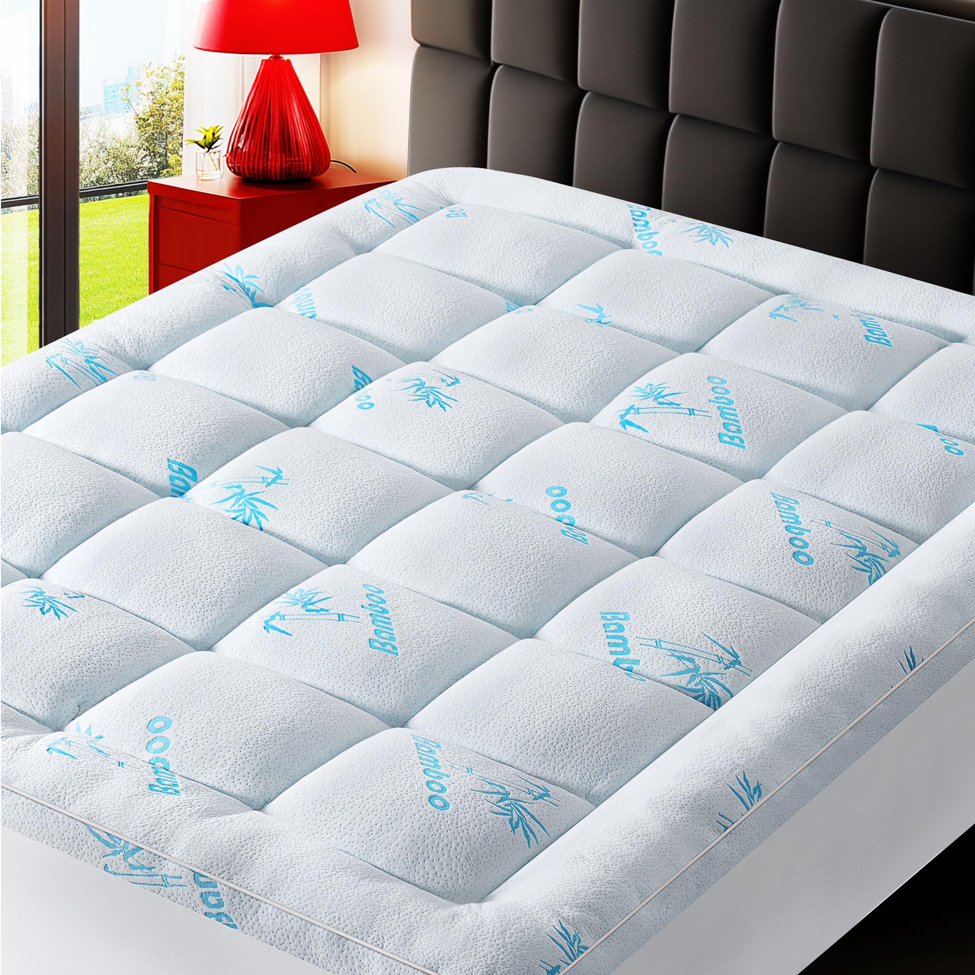 Keltaro Mattress Topper Queen Size,Viscose Made From Bamboo Extra Thick Mattress Pad 8-21' Deep Pocket Soft Down Alternative Fi