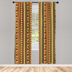 Ambesonne African Window Curtains Pack Of 2, Oriental Djembe Drums Music Culture In Theme Geometric Chevrons Triangles, Lightwei