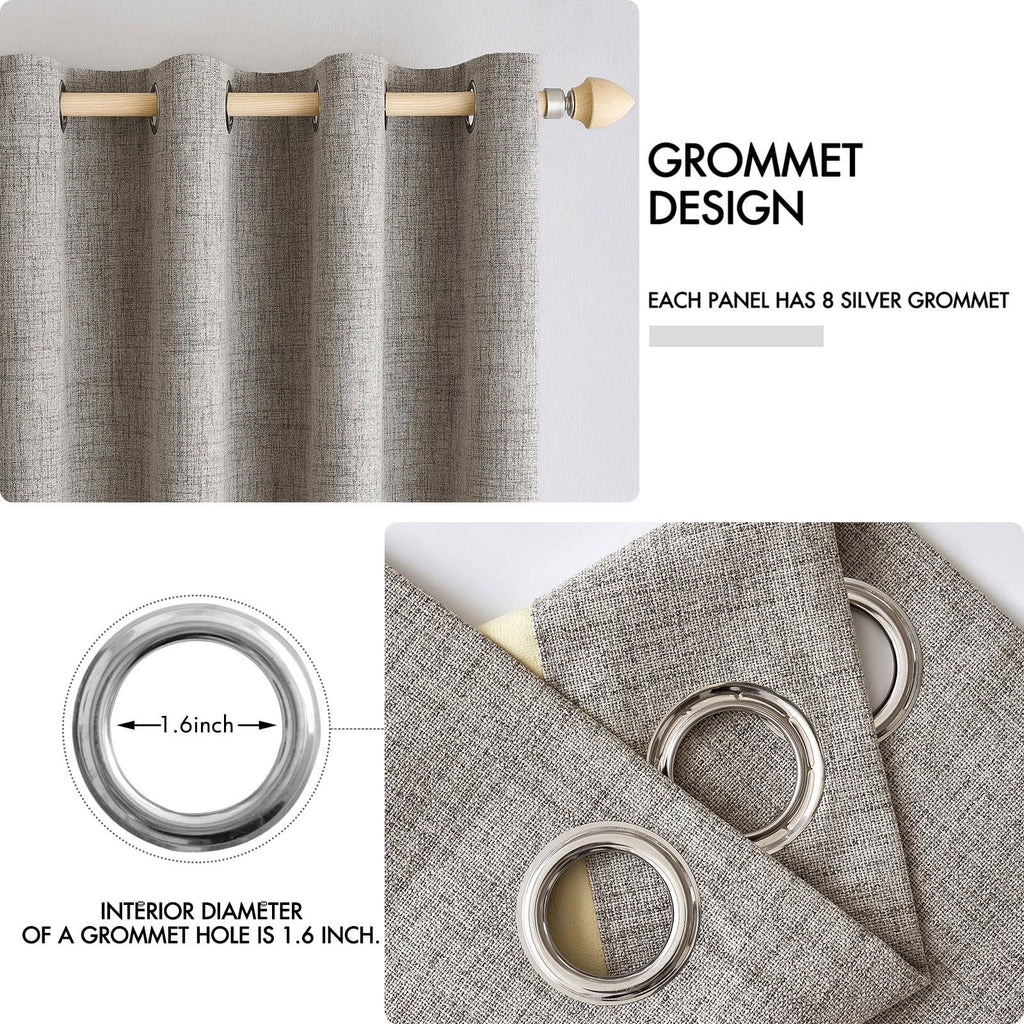 Miulee 100% Blackout Linen Textured Curtains For Bedroom Solid Thermal Insulated Warm Taupe Grommet Room Darkening Curtains & Drapes Luxury Decor For Living Room Nursery 42 X 84 Inch (2 Panels)