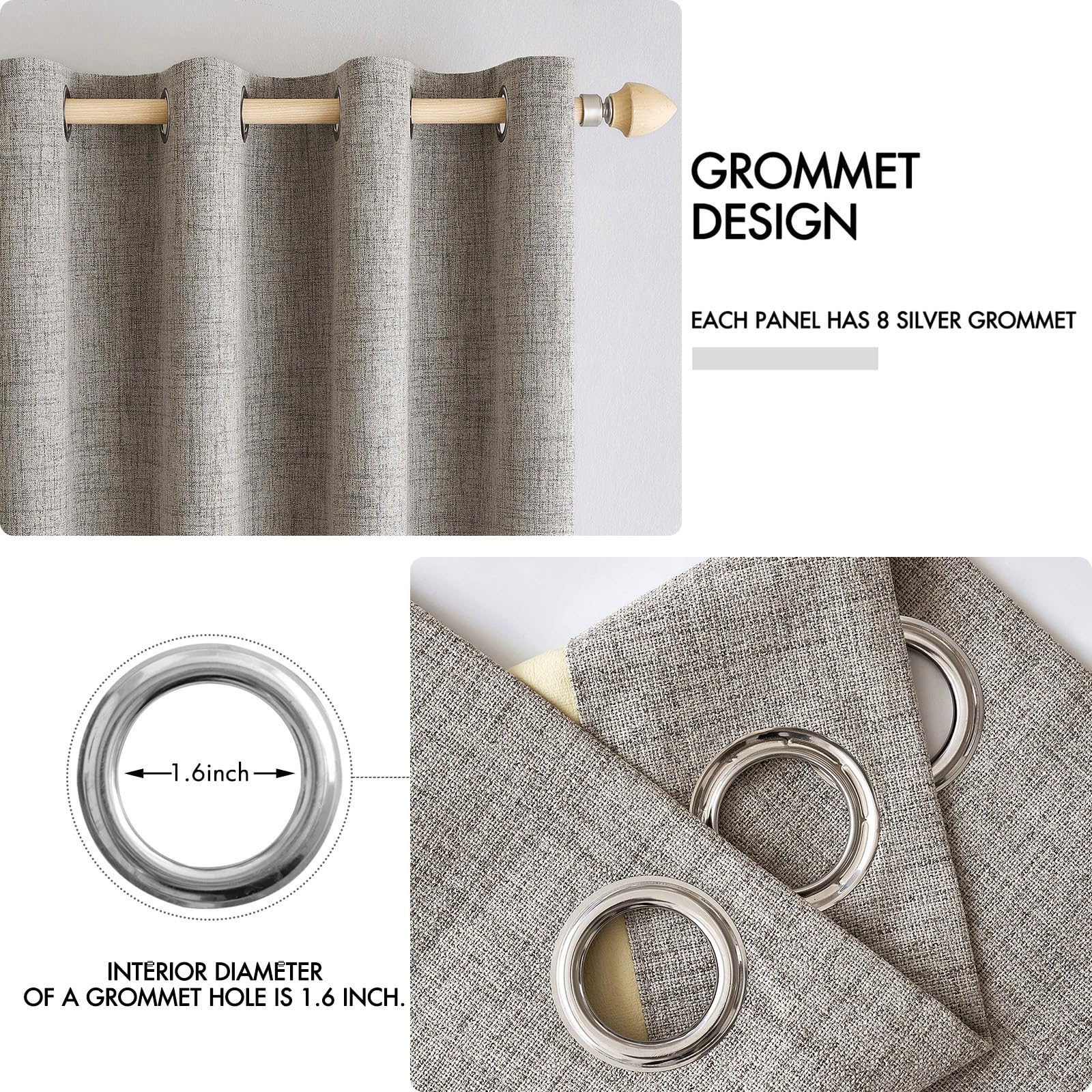Miulee 100% Blackout Linen Textured Curtains For Bedroom Solid Thermal Insulated Warm Taupe Grommet Room Darkening Curtains & Drapes Luxury Decor For Living Room Nursery 42 X 84 Inch (2 Panels)