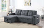 Lilola Home Toby Gray Woven Fabric Reversible Sleeper Sectional Sofa with Storage Chaise Cup Holder USB/USB-C Ports and Pockets