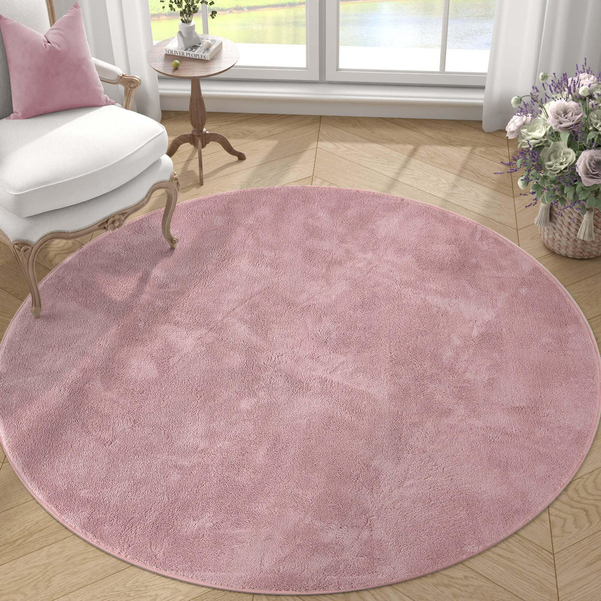 jinchan Solid Plush Round Rug 4ft Performance Shaggy Rug Circle Rug 4' Round Washable Area Rug Indoor Soft Rug Modern Faux Wool 