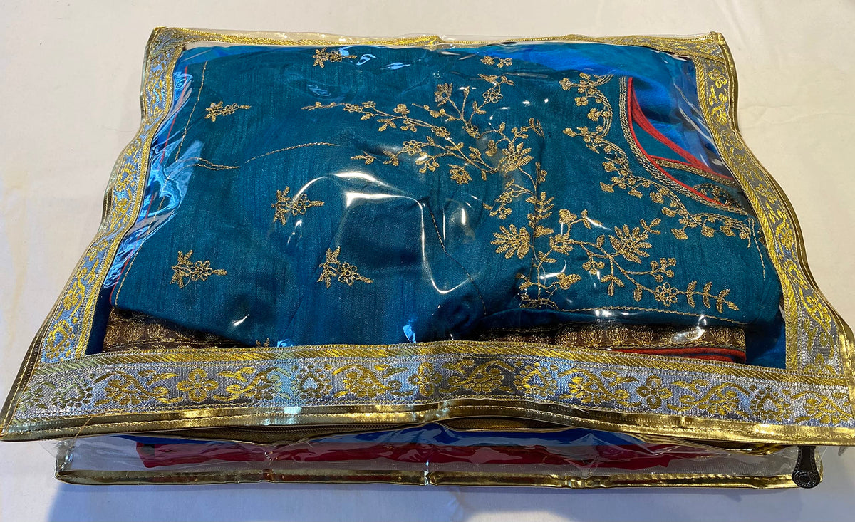 5 Pack/SariSaree/Lehenga GOLDEN CoverBagsPackagingStorage ONE Side Cloth Clear (2 in Height)