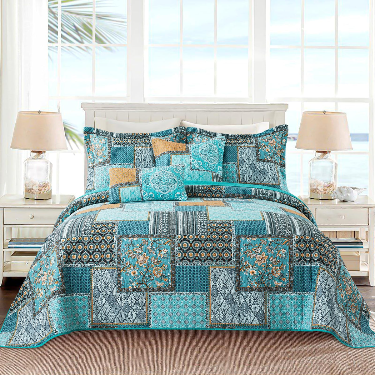Vaputar Oversized King Size Quilt Bedding Set - Cotton California King Size Bedspreads (108 * 118 In) - Lightweight Floral Quilt