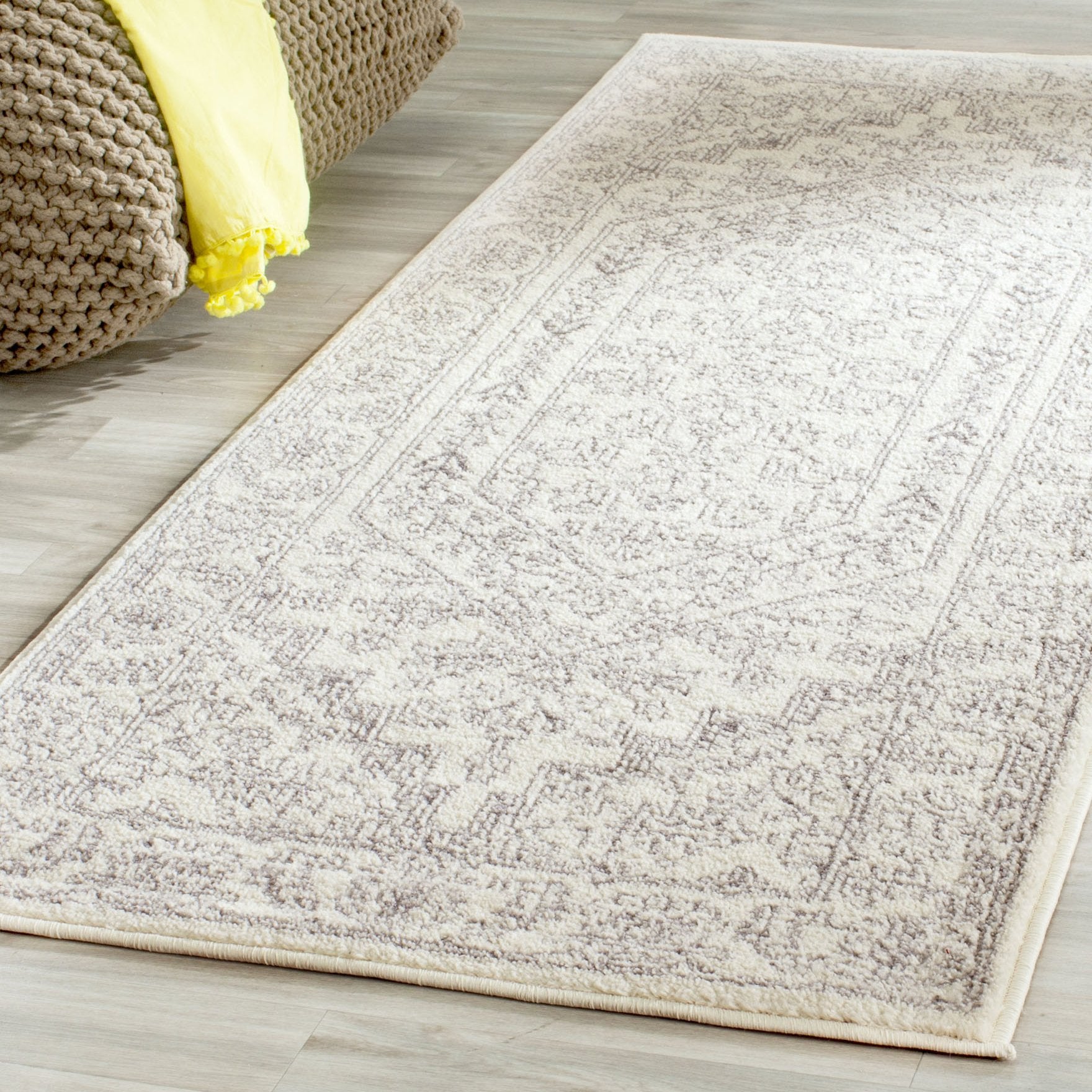 SAFAVIEH Adirondack Collection Runner Rug - 26 x 10, Ivory & Silver, Oriental Medallion Design, Non-Shedding & Easy Care, Idea