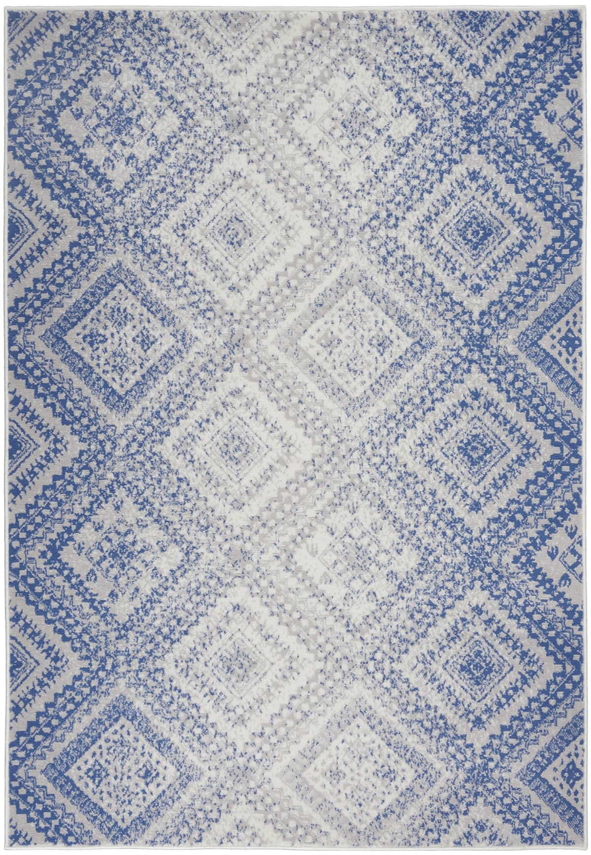 HomeRoots Ivory Blue 100% Polypropylene 6’x9’ Ivory and Blue Lattice Area Rug