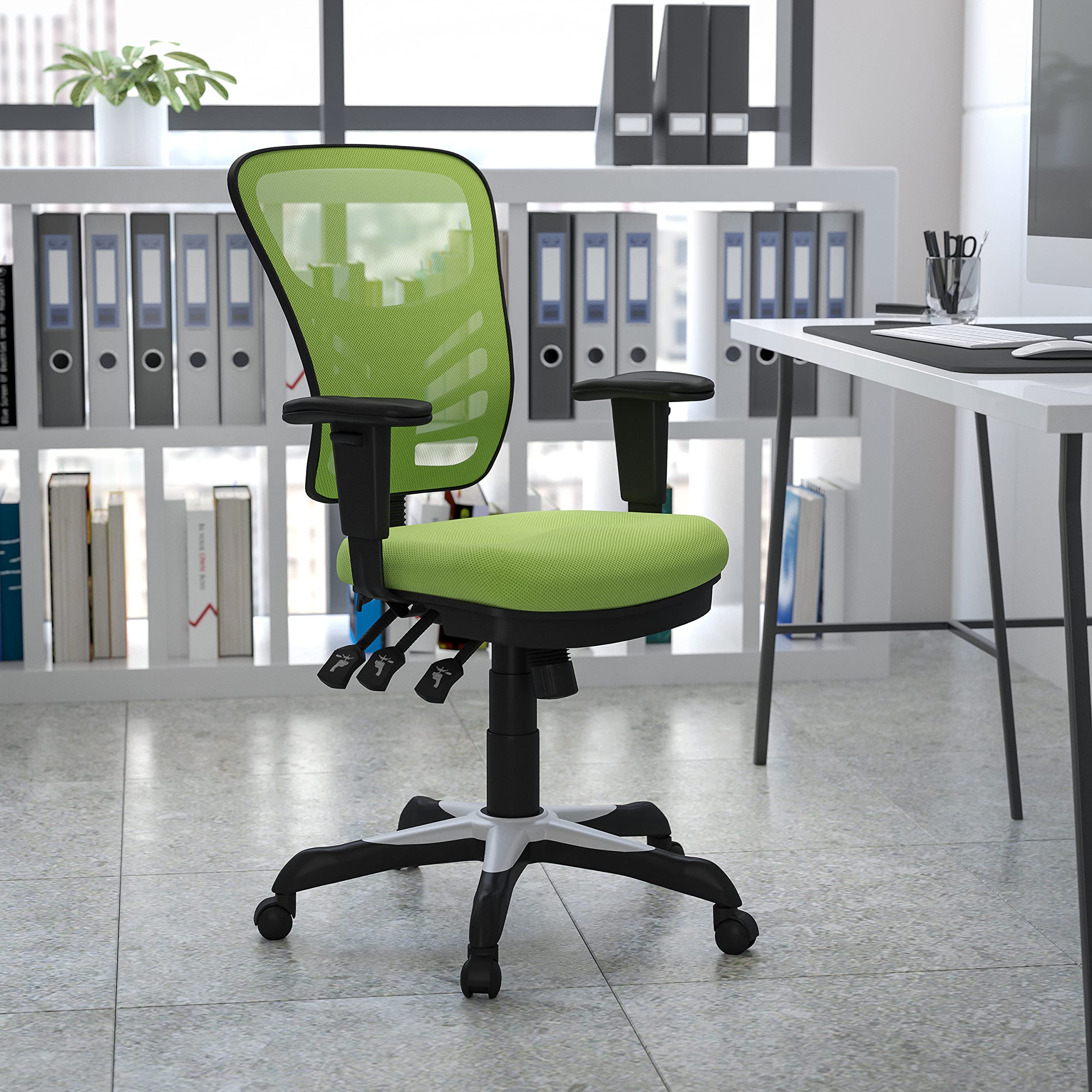 Flash Furniture Nicholas Mid-Back Swivel Office and Gaming Chair, Ergonomic Mesh Office Chair with Adjustable Lumbar Support and Height, Green