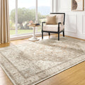 BILEEHOME Boho Farmhouse Bedroom Rug Washable Easy Clean Stain Resistant Vintage Country Rustic Neutral Area Rug for Dining Room