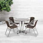 Flash Furniture 31.5'' Round Aluminum Indoor-Outdoor Table Set with 4 Dark Brown Rattan Chairs