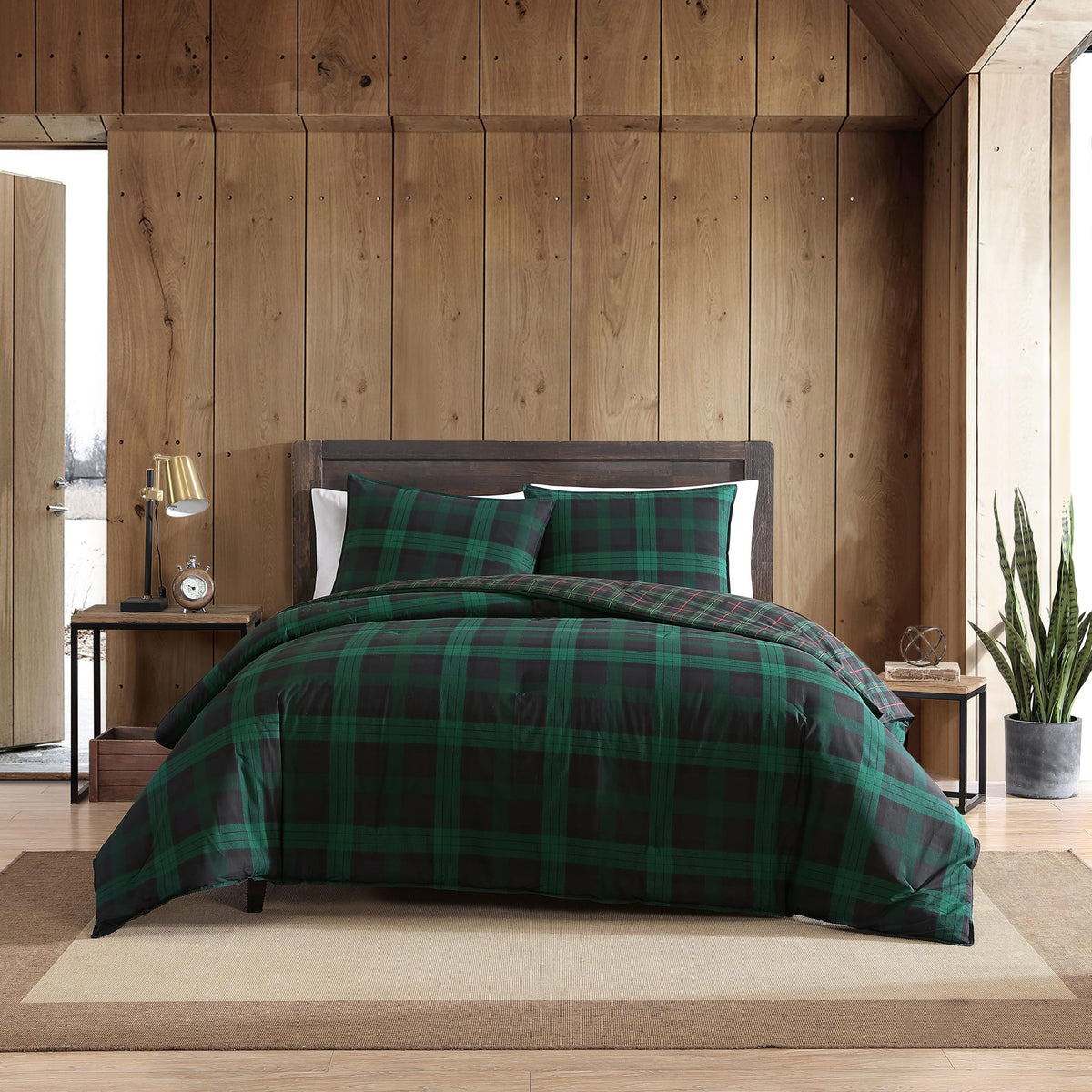 Eddie Bauer - Queen Duvet Cover Set, Reversible Cotton Bedding With Matching Shams, Plaid Home Decor With Button Closure (Woodla