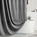 Boho Grey Shower Curtain Woven Fabric Shower Curtain 72 X 72 Tufted Chevron Striped Shabby Chic Textured, Modern Farmhouse Minim