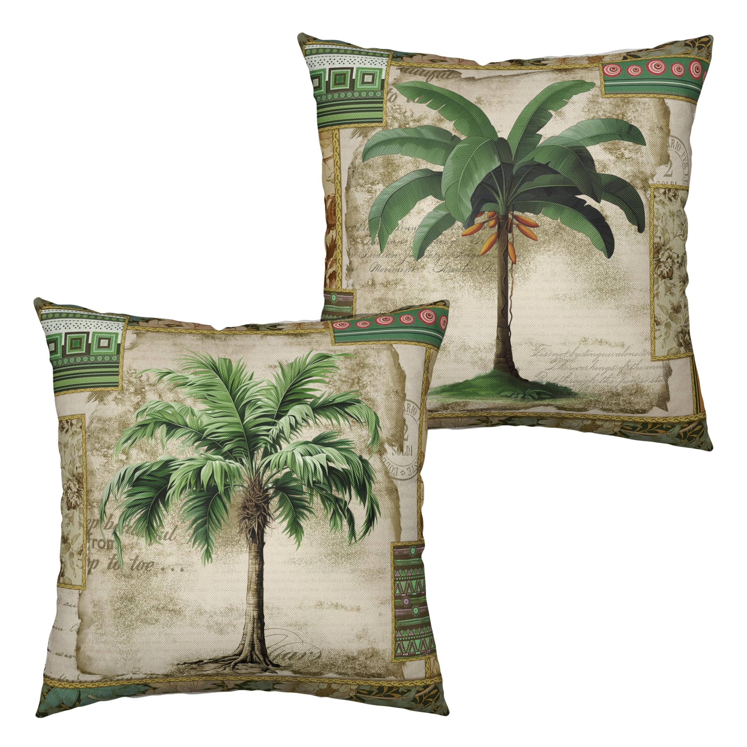 Kwlegh Tropical Palm Banana Tree Pillow Covers Hawaii Coconut Tree Throw Pillow Covers Set Of 2 Vintage Cotton Linen Cushion Cas