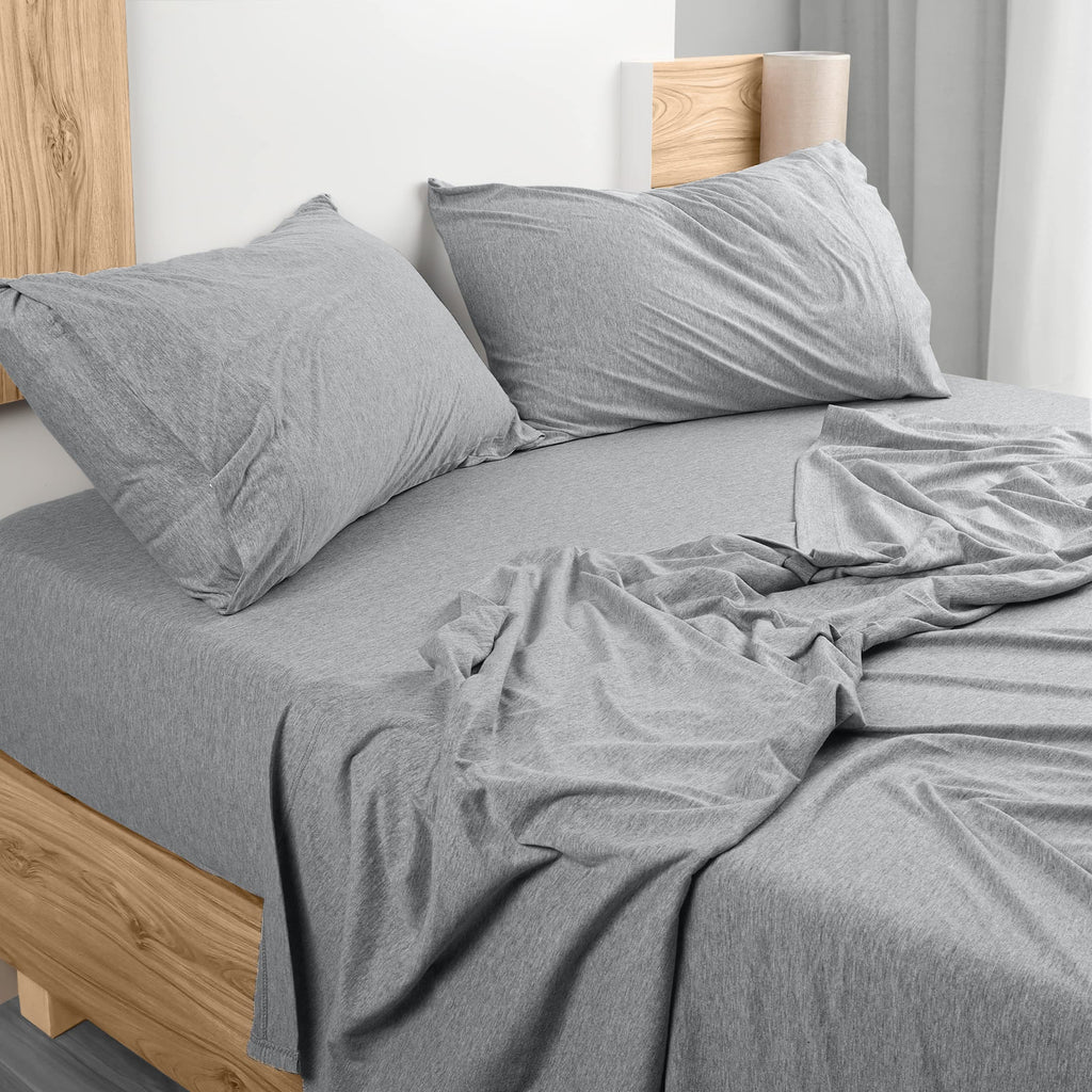 Utopia Bedding King Sheet Set - Jersey Knit Sheets 4 Piece- Cotton Jersey Sheets - Soft T-Shirt Stretchy Sheets (Heather Light G