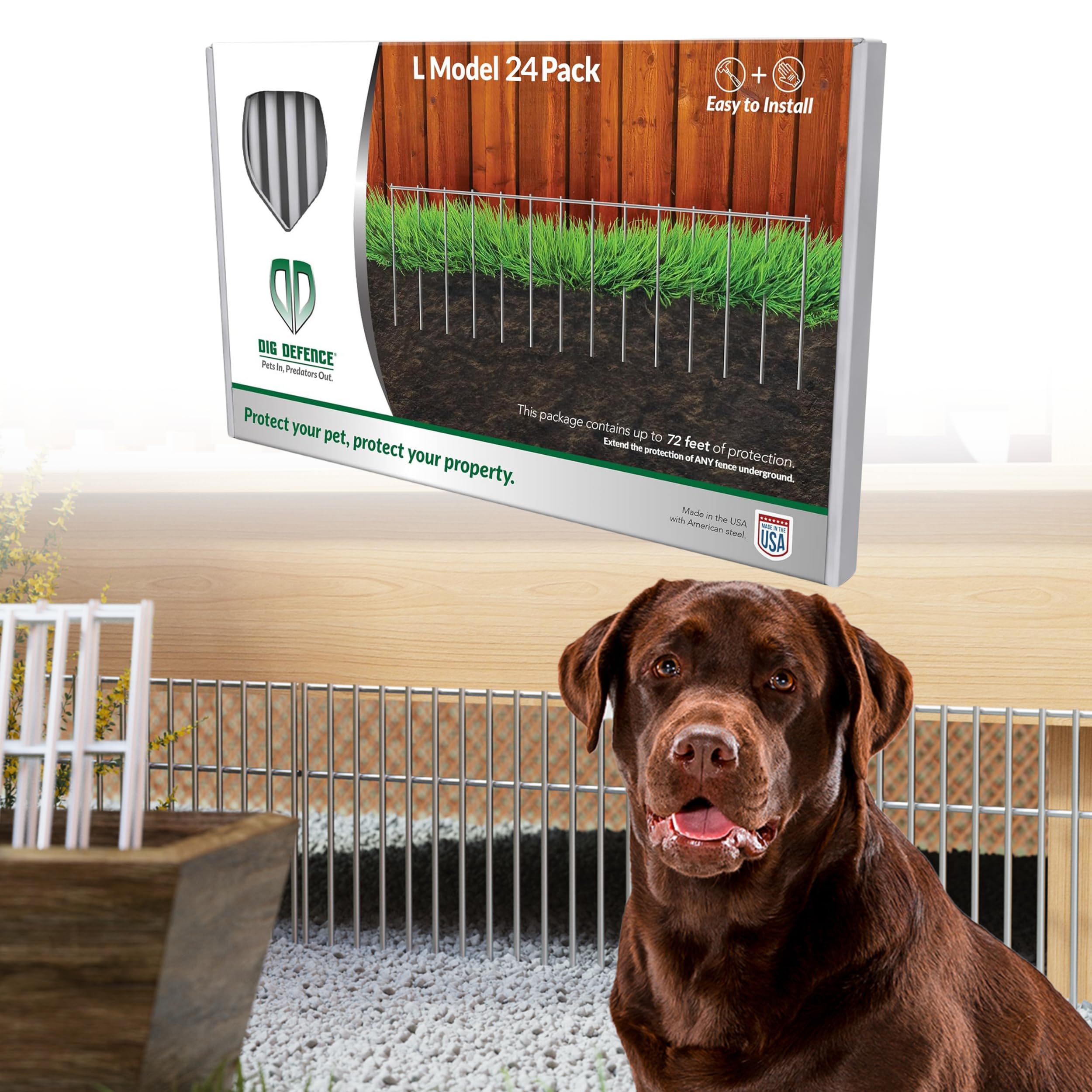 Dig Defence The Original Animal Barrier Fence, Large Dog Fence Barrier, 24 Pack, 72 Long Garden Fence For Rabbits, No Dig Fence