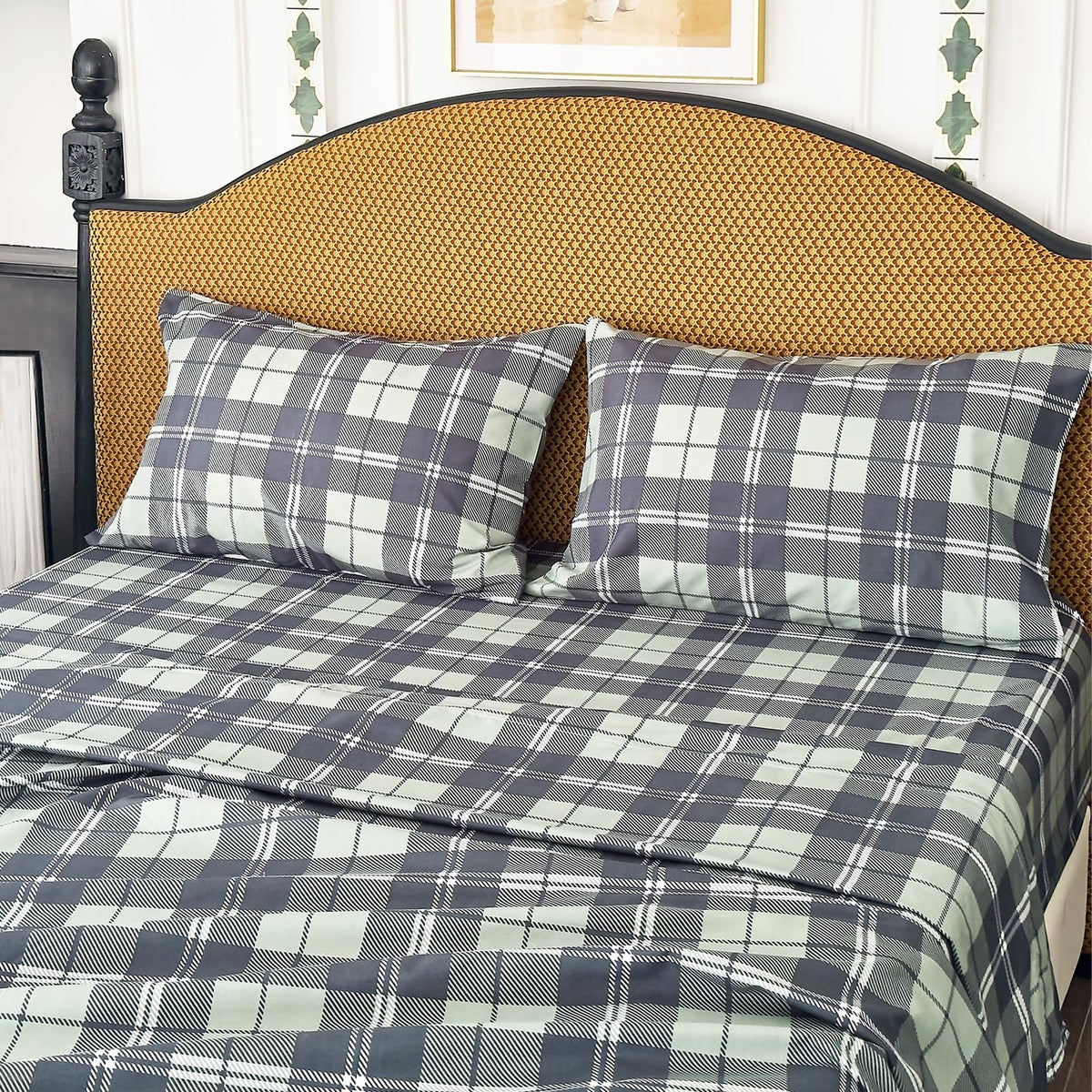 Micoral King Sheet Set Plaid Pattern, 4-Piece Printed Sheets, Silky & Lightweight Bedding Set, 16' Deep Pocket, Ultra Soft & Co