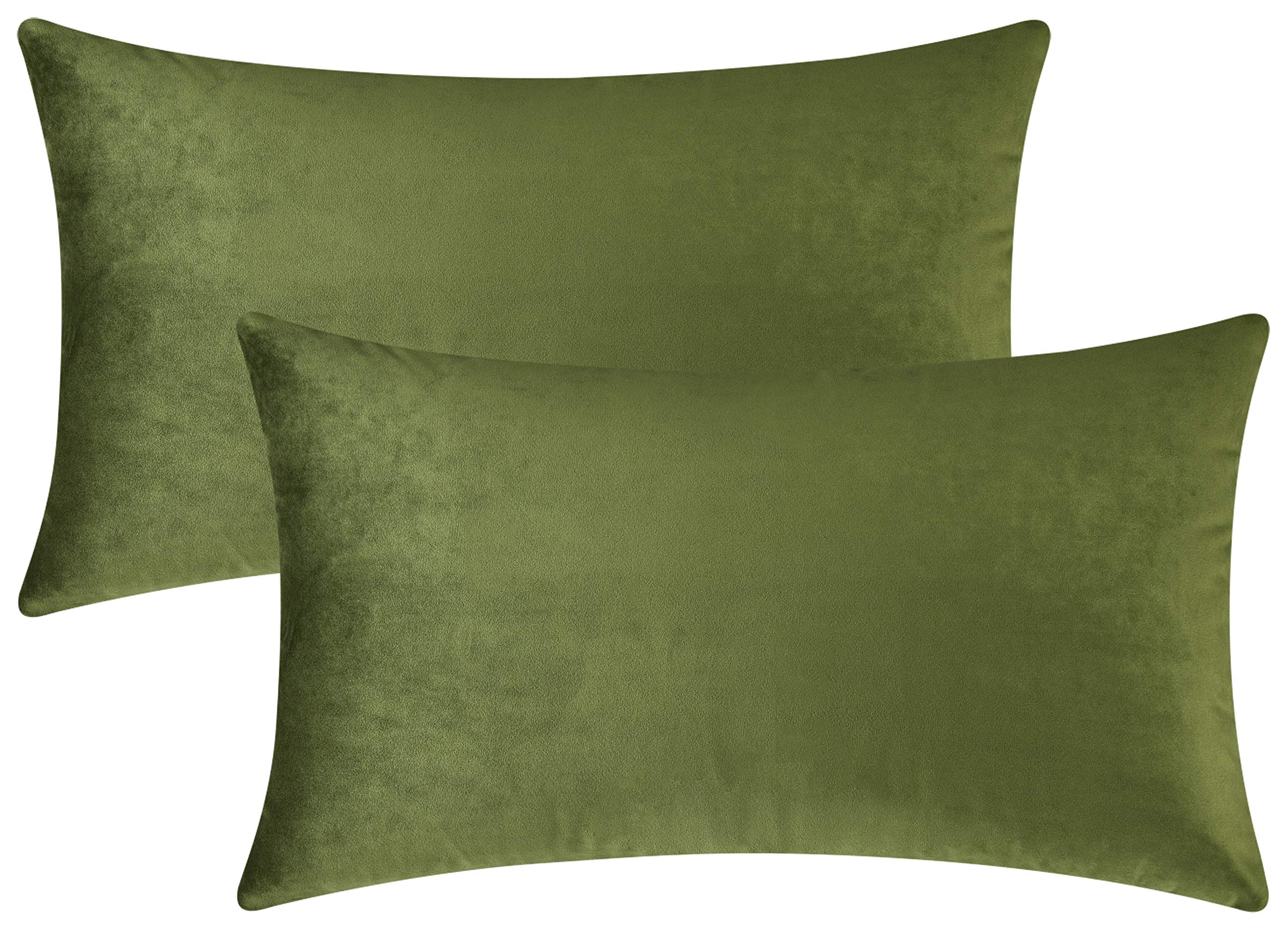 Mixhug Set Of 2 Cozy Velvet Rectangle Decorative Throw Pillow Covers For Couch And Bed, Moss Green, 12 X 20 Inches