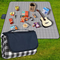 GUSUWU Picnic Blanket Waterproof Beach Rug 80x118 Picnic Mat Washable Lightweight with Handle Navy Blue Checkered for Hiking