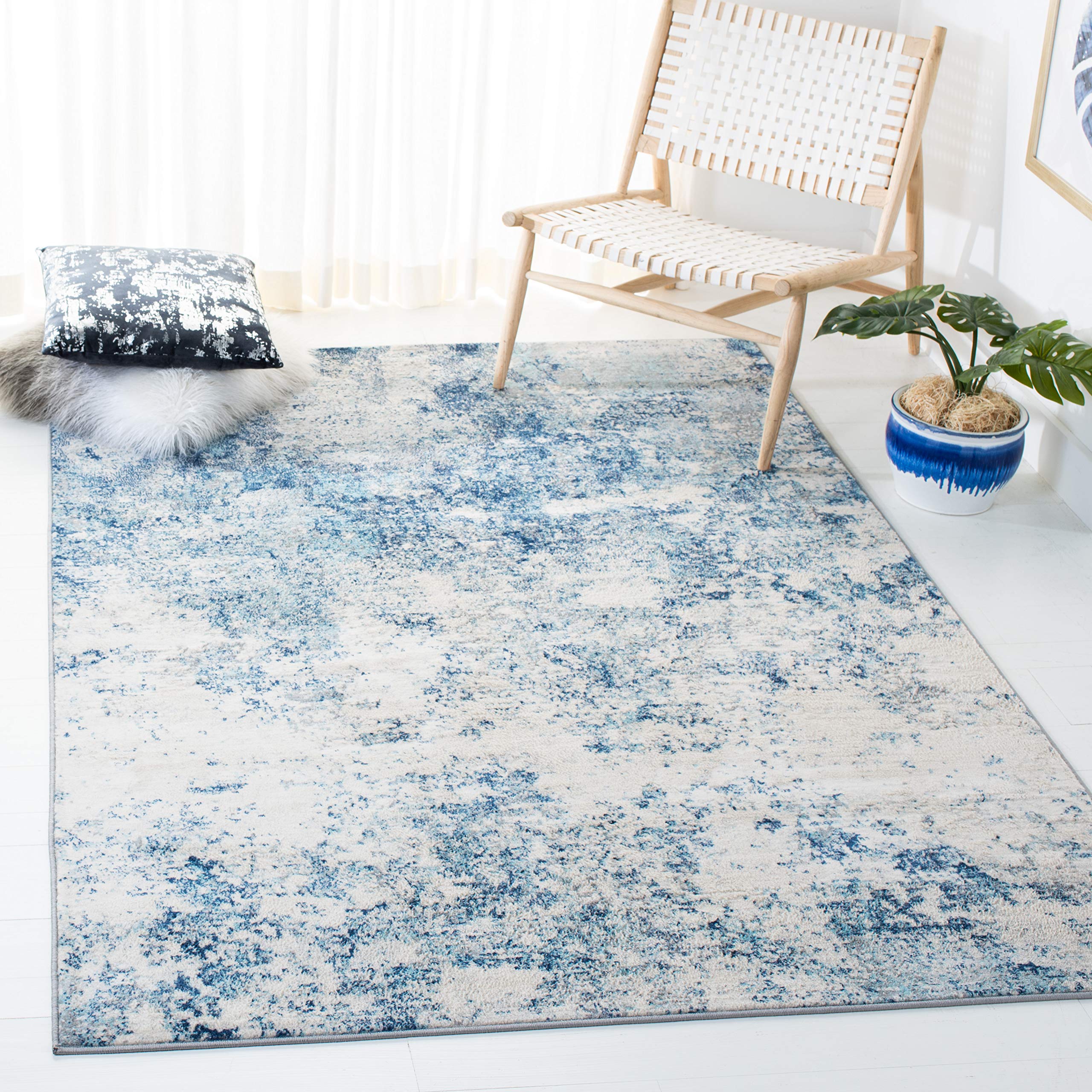 Safavieh Brentwood Collection X-Large Area Rug - 12 x 15, Ivory & Navy, Modern Abstract Design, Non-Shedding & Easy Care, Idea