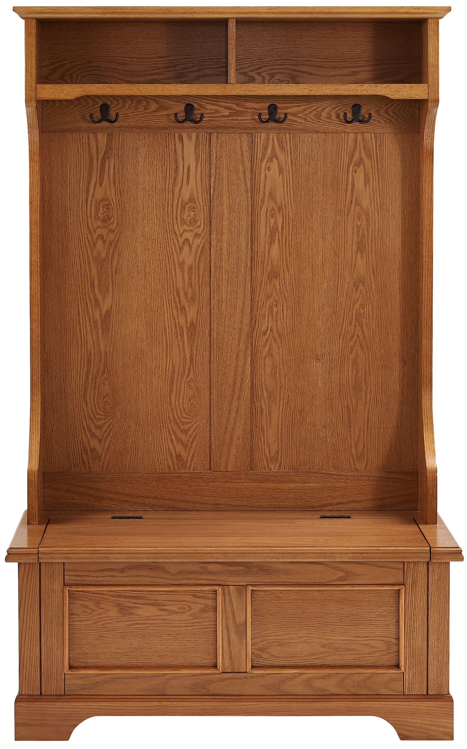 Crosley Furniture Campbell Hall Tree with Storage Bench and Coat Rack Hooks for Hanging, Oak