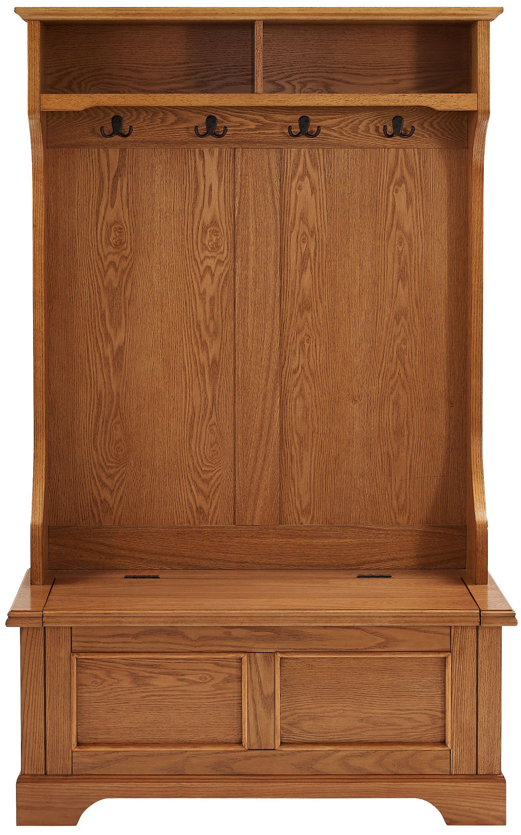 Crosley Furniture Campbell Hall Tree with Storage Bench and Coat Rack Hooks for Hanging, Oak