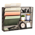 Mind Reader 4Tier Vertical File Storage and Shelves, Desktop Organizer, Wall Mount, Office, Metal Mesh, 22.5L x 4W x 16H, Bl