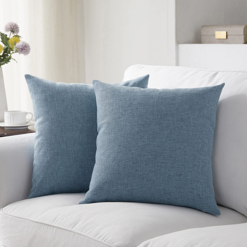 Meekio Set Of 2 Deep Grey Blue Pillow Covers 16 X 16 Inch Farmhouse Boho Decorative Throw Pillow Covers Linen Cushion Covers For Sofa Couch Décor