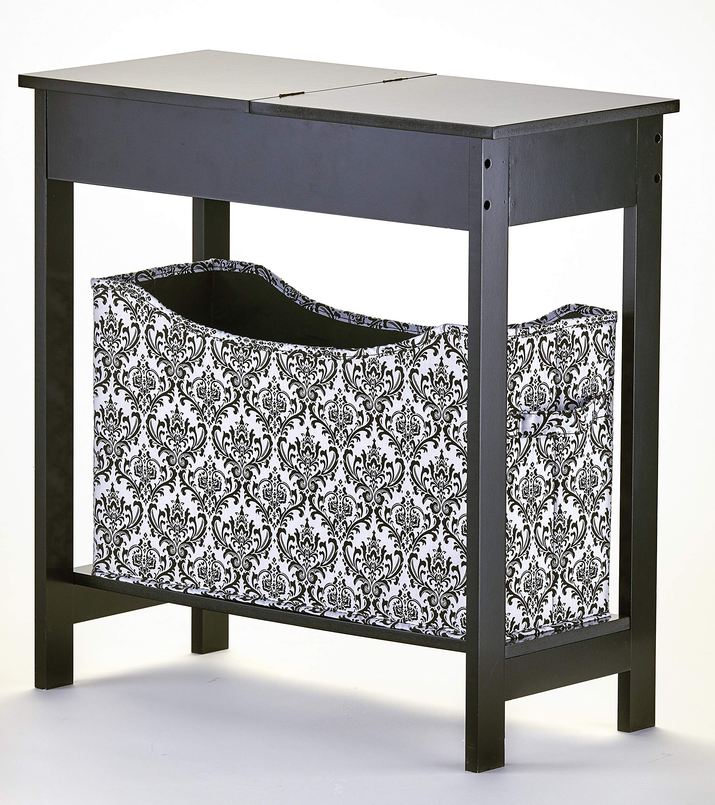 Side Table with Fashion Print Storage Bin - Black