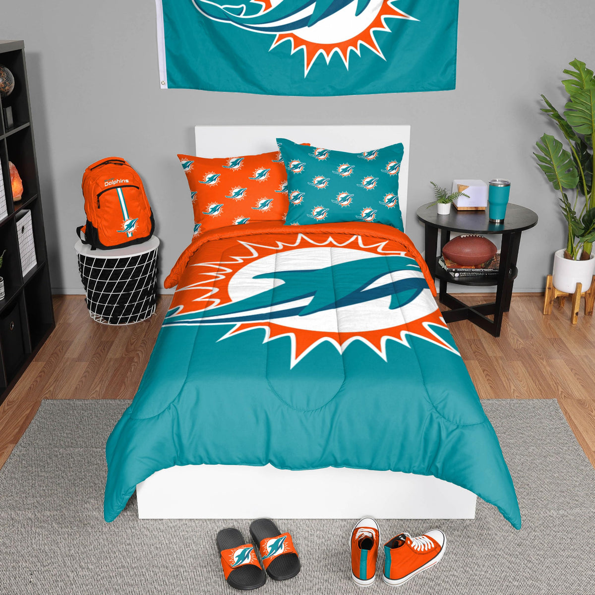 Foco Miami Dolphins Nfl Team Color Bed In A Bag Comforter Bedding 3 Piece Twin Set