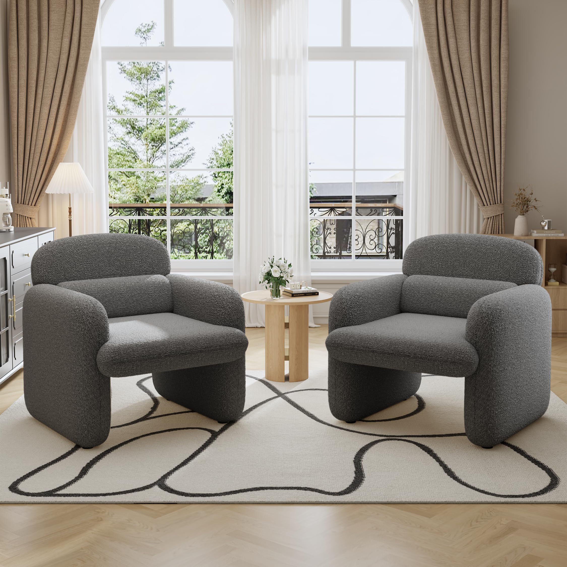 Furniliving 30.5 Accent Chairs Set of 2, Chenille Fabric Living Room Chair, Comfy Upholstered Armchair Single Sofa Chair with a 
